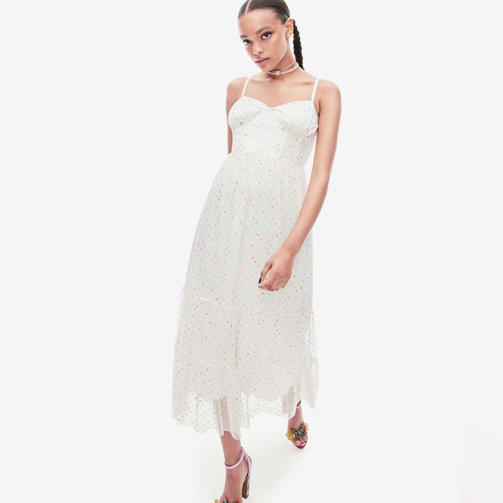 Betsey Johnson White Maxi Dress with Colorful Details